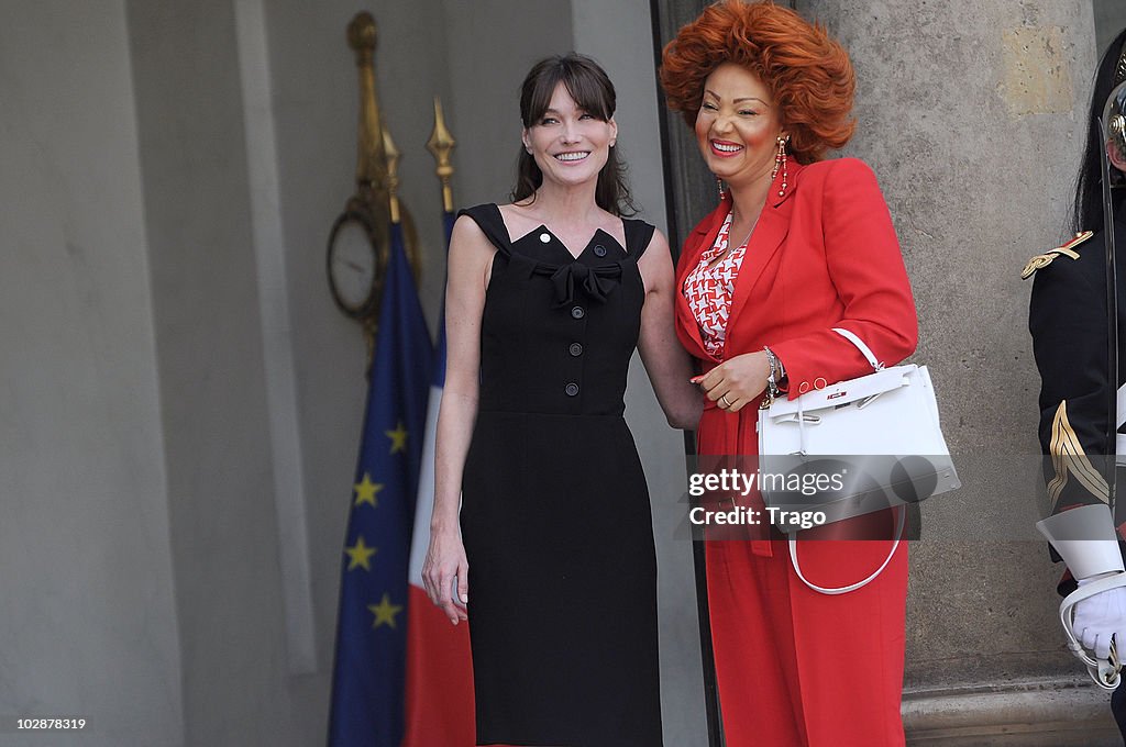 Carla Bruni-Sarkozy Welcomes African Presidents Wives at Elysee Palace