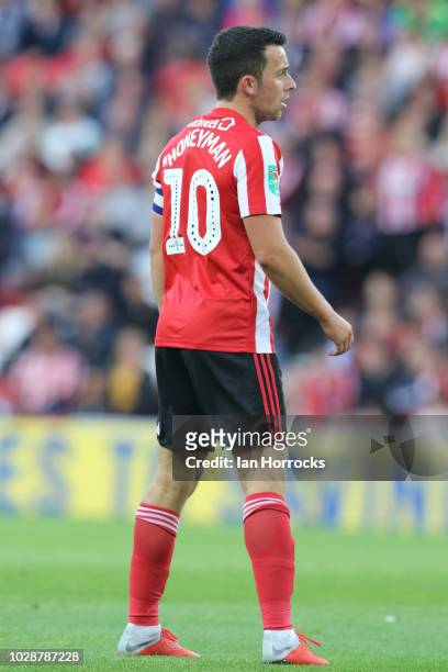 George Honeyman of Sunderland during the Carabao Cup First Round between Sunderland and Sheffield Wednesday at Stadium of Light on August 16, 2018 in...
