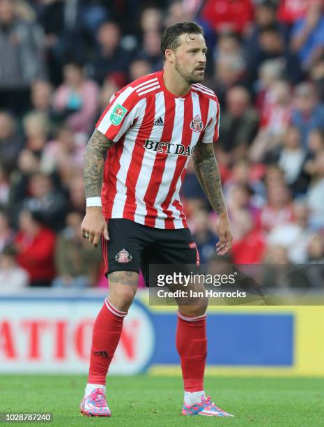 Chris Maguire of Sunderland during the Carabao Cup First Round between Sunderland and Sheffield Wednesday at Stadium of Light on August 16, 2018 in...