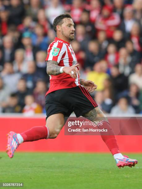 Chris Maguire of Sunderland during the Carabao Cup First Round between Sunderland and Sheffield Wednesday at Stadium of Light on August 16, 2018 in...