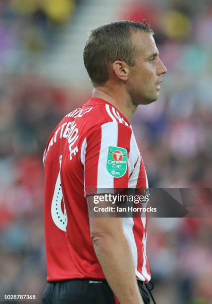 Lee Cattermole of Sunderland during the Carabao Cup First Round between Sunderland and Sheffield Wednesday at Stadium of Light on August 16, 2018 in...