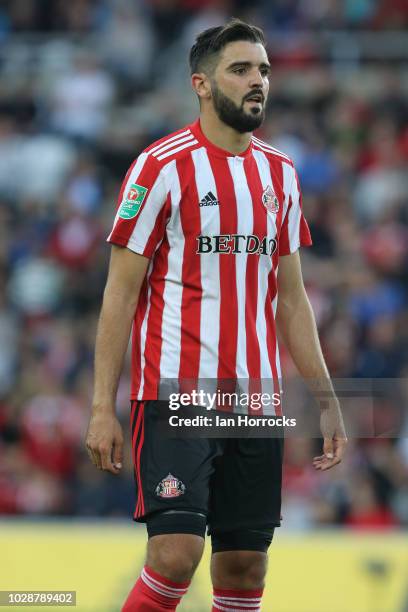 Alim Ozturk of Sunderland during the Carabao Cup First Round between Sunderland and Sheffield Wednesday at Stadium of Light on August 16, 2018 in...