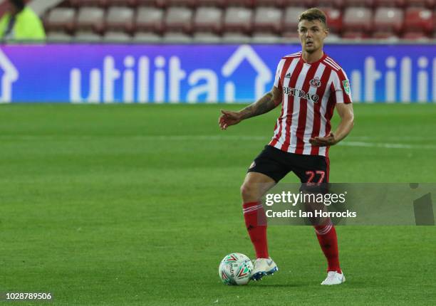 Max Power of Sunderland during the Carabao Cup First Round between Sunderland and Sheffield Wednesday at Stadium of Light on August 16, 2018 in...