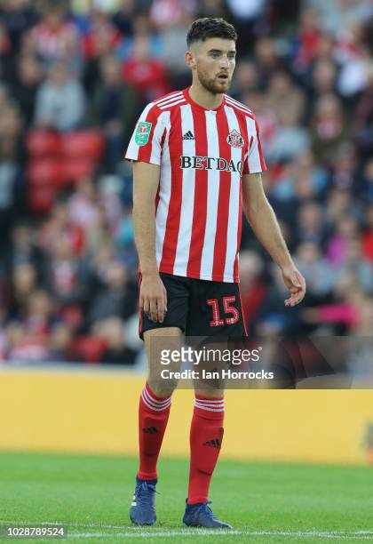 Jack Baldwin of Sunderland during the Carabao Cup First Round between Sunderland and Sheffield Wednesday at Stadium of Light on August 16, 2018 in...