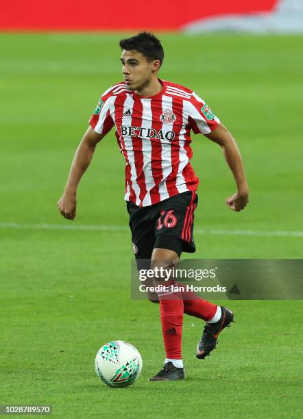 Reece James of Sunderland during the Carabao Cup First Round between Sunderland and Sheffield Wednesday at Stadium of Light on August 16, 2018 in...