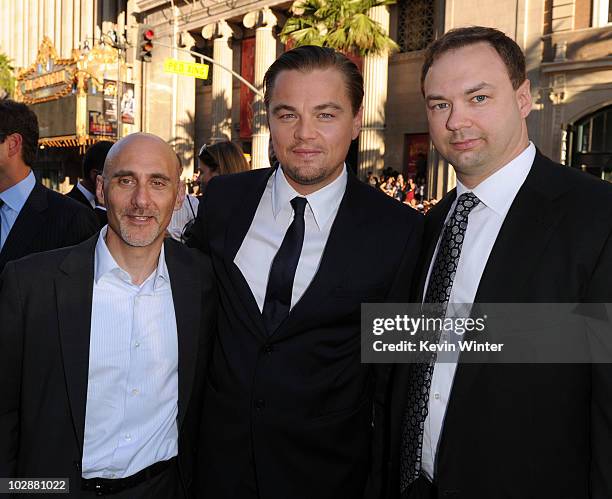 President of Warner Bros. Pictures Group Jeff Robinov, actor Leonardo DiCaprio, and executive producer Thomas Tull arrive to premiere of Warner Bros....