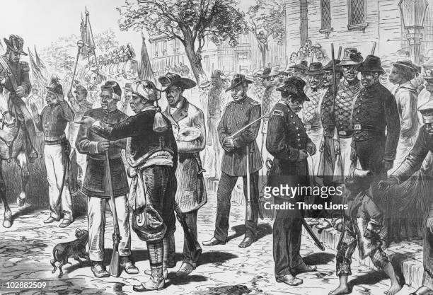 Formerly enslaved people celebrate Emancipation Day in Charleston, South Carolina, a year after the end of the American Civil War, 1st August 1866.