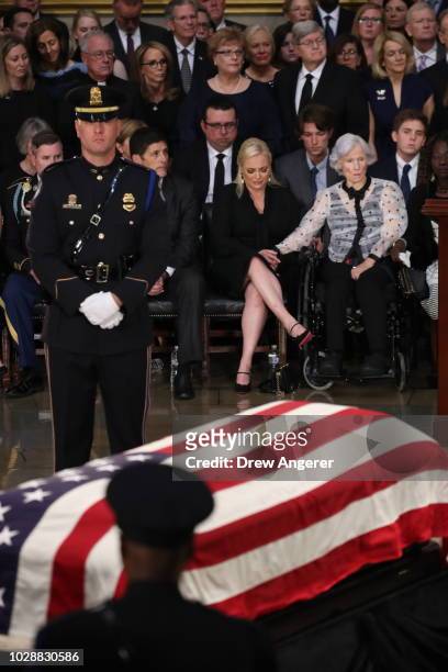 Roberta McCain , the mother of the late US Senator John McCain, and granddaughter Meghan McCain watch as the flag-draped casket of US Senator John...