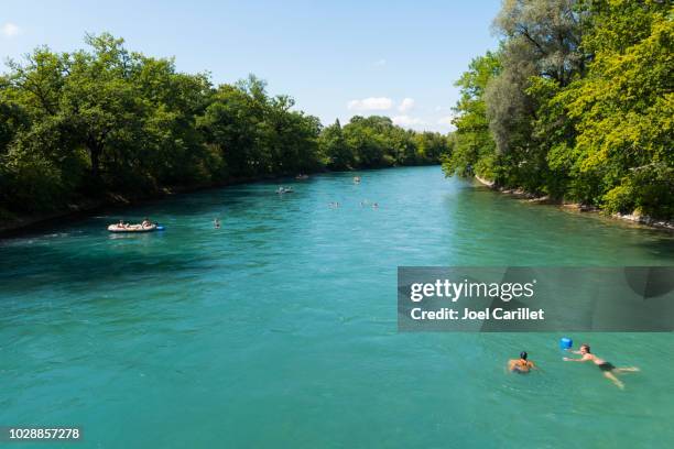 floating down the aare river in bern, switzerland - bern canton stock pictures, royalty-free photos & images