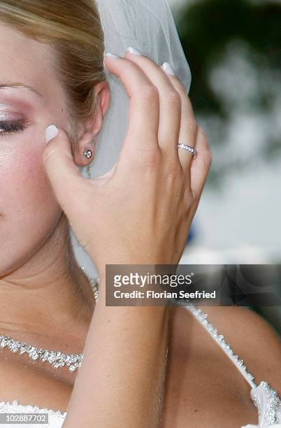 The ring of Claudia Schattenberg is pictured after her church wedding of Philipp Lahm at the Sankt Emmerans church on July 14, 2010 in...