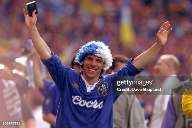 Gianfranco Zola of Chelsea celebrates victory after the FA Cup Final between Chelsea and Middlesbrough held on May 17, 2010 at Wembley Stadium, in...