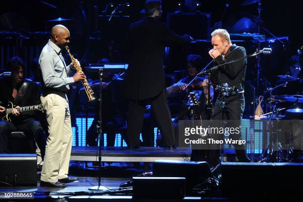 Branford Marsalis and Sting perform during his "Symphonicity" Tour, featuring the Royal Philharmonic Concert Orchestra at The Metropolitan Opera...