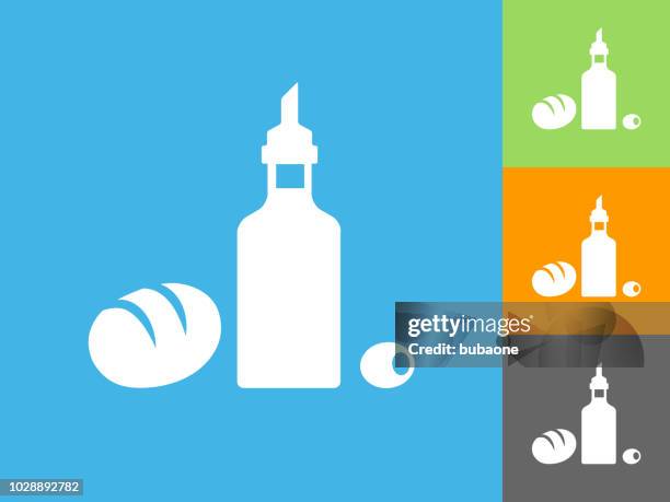 restaurant foods flat icon on blue background - olive bread stock illustrations