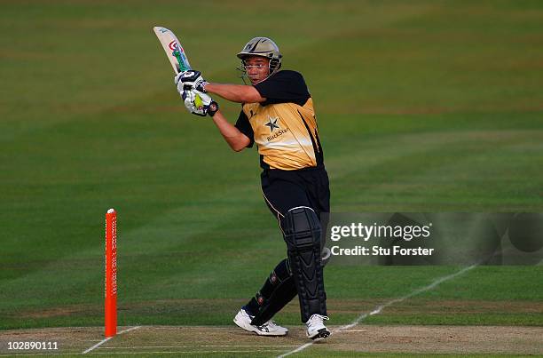 Warwickshire batsman Neil Carter hooks a ball for 6 runs during the Friends Provident T20 match between Warwickshire and Yorkshire at Edgbaston on...