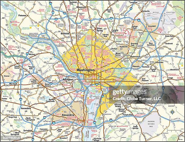 washington, dc area map - washington dc map stock illustrations