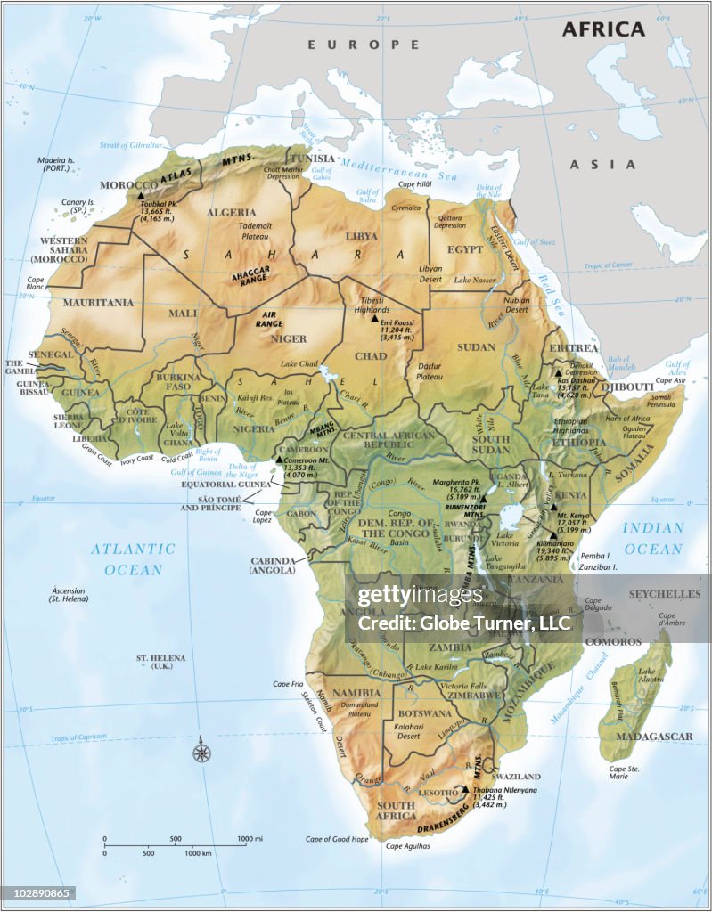 Africa continent map with relief