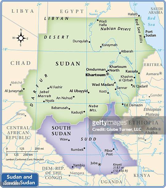 sudan country map - nile river stock illustrations