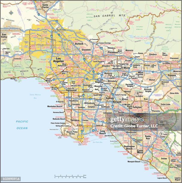 los angeles, california area map - city of los angeles stock illustrations
