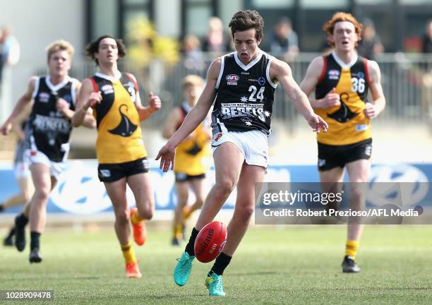 Matthew Lloyd of Greater Western Victoria kicks during the TAC Cup Elimination Final match between Dandenong and Greater Western Victoria at Ikon...