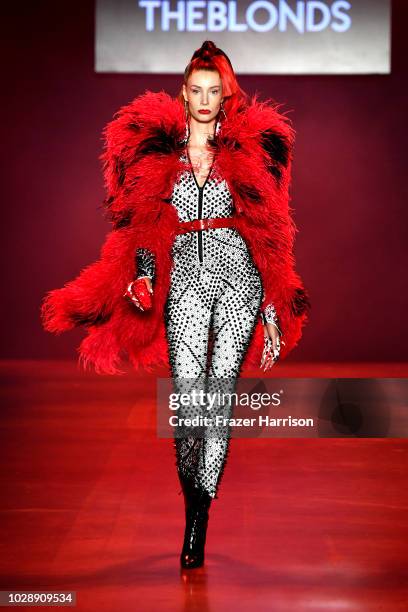 Model walks the runway at the Disney Villains x The Blonds NYFW Show during New York Fashion Week: The Shows at Gallery I at Spring Studios on...