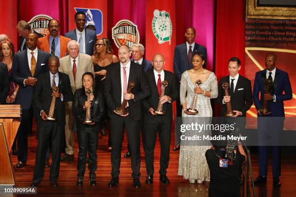 Naismith Memorial Basketball Hall of Fame Class of 2018 enshrinees including Charlie Scott, Dino Radja, Jason Kidd, Tina Thompson, Steve Nash, and...