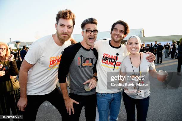 Rhett James McLaughlin and Charles Lincoln "Link" Neal, III of Rhett + Link, Tyler Posey, and SU2C Digital Show Participant Pearce Quesenberry attend...