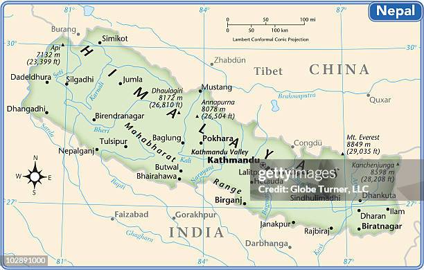 nepal country map - nepal illustration stock illustrations