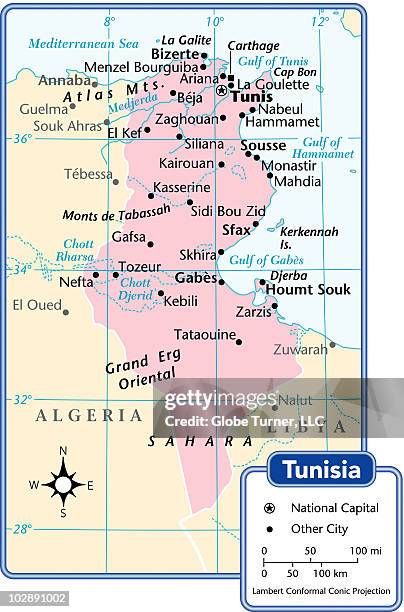 tunisia country map - atlas mountains stock illustrations