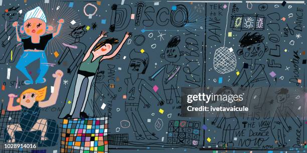 funky disco dancers in disco lights - dance floor stock illustrations