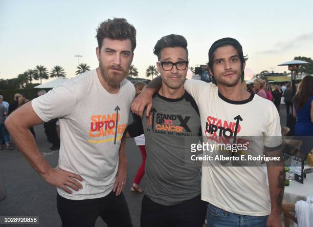 Rhett James McLaughlin and Charles Lincoln "Link" Neal, III of Rhett + Link, and Tyler Posey attend the sixth biennial Stand Up To Cancer telecast at...