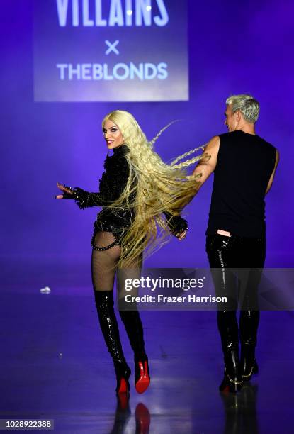 Designers Phillipe Blond and David Blond walk the runway for Disney Villains x The Blonds during New York Fashion Week: The Shows at Gallery I at...