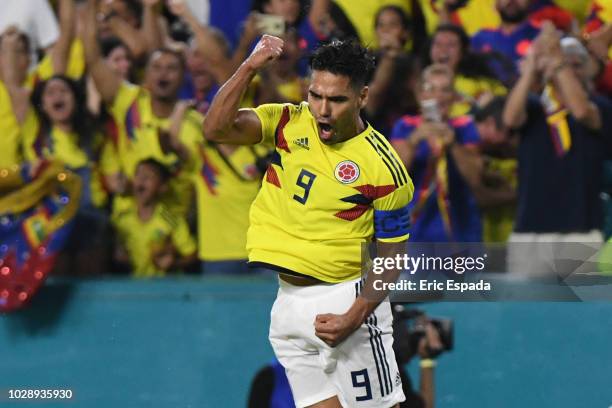 Falcao Garcia of the Colombian National Team celebrates after scoring a goal in the second half during the friendly match against the Venezuelan...