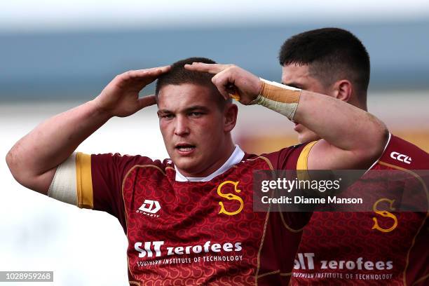 Ethan De Groot of Southland looks on during the round four Mitre 10 Cup match between Southland and Counties Manukau at Rugby Park Stadium on...