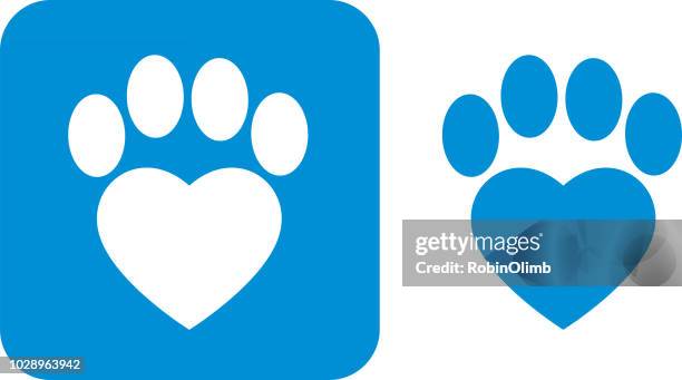 stockillustraties, clipart, cartoons en iconen met blauwe paw print pictogrammen - zoogdieren met klauwen