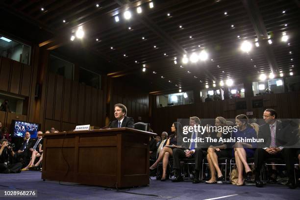 Judge Brett Kavanaugh delivers his opening statement during his Supreme Court confirmation hearing before the Senate Judiciary Committee in the Hart...