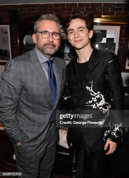 Steve Carell and Timothee Chalamet attend the "Beautiful Boy" Afterparty Hosted by Amazon Studios and Hugo Boss during 2018 Toronto International...