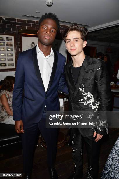 Stephane Bak and Timothee Chalamet attend the "Beautiful Boy" afterparty hosted by Amazon Studios & Hugo Boss during 2018 Toronto International Film...