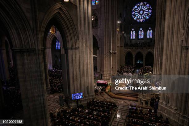 Church service during the funeral for U.S. Sen. John McCain at the National Cathedral on September 1, 2018 in Washington, DC. The late senator died...