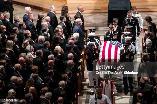 Church service during the funeral for U.S. Sen. John McCain at the National Cathedral on September 1, 2018 in Washington, DC. The late senator died...