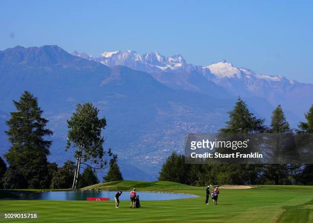 Mikko Korhonen of Finland plays a shot during the third round of The Omega European Masters at Crans-sur-Sierre Golf Club on September 8, 2018 in...