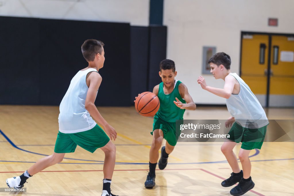 Elementary boys playing basketball