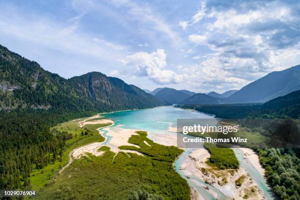 sylvenstein lake and isar river - sylvenstein lake bildbanksfoton och bilder