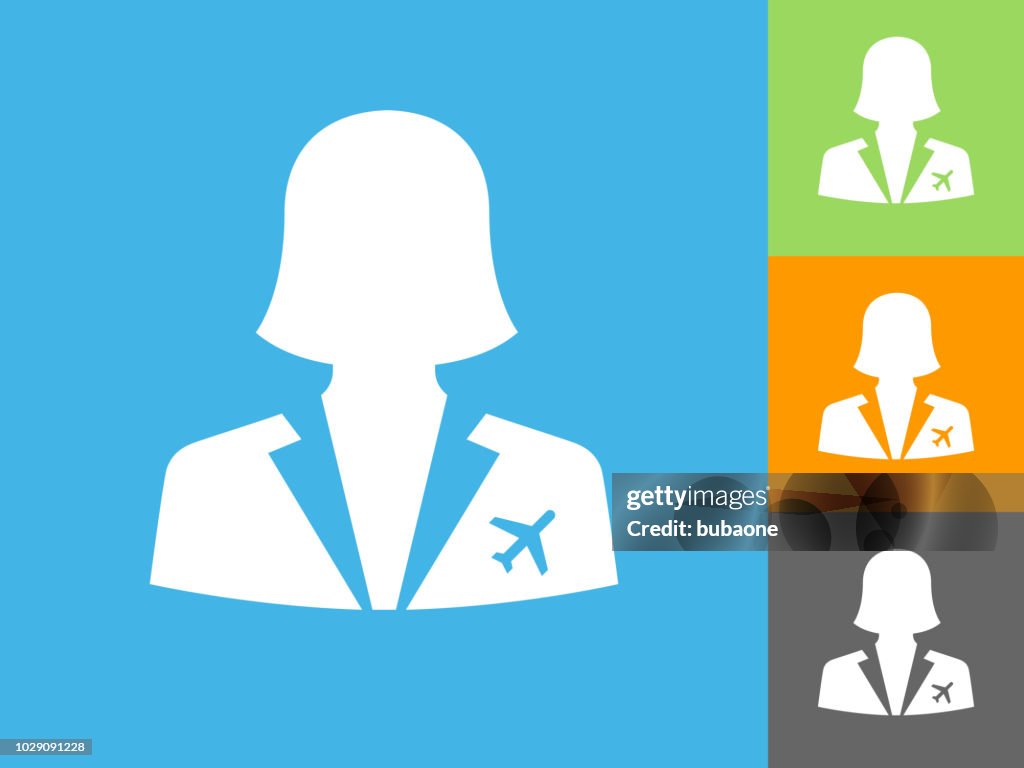 Flight Attendant   Flat Icon on Blue Background