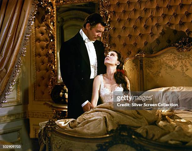 Actors Clark Gable and Vivien Leigh as Rhett Butler and Scarlett O'Hara in the film 'Gone with the Wind', 1939.