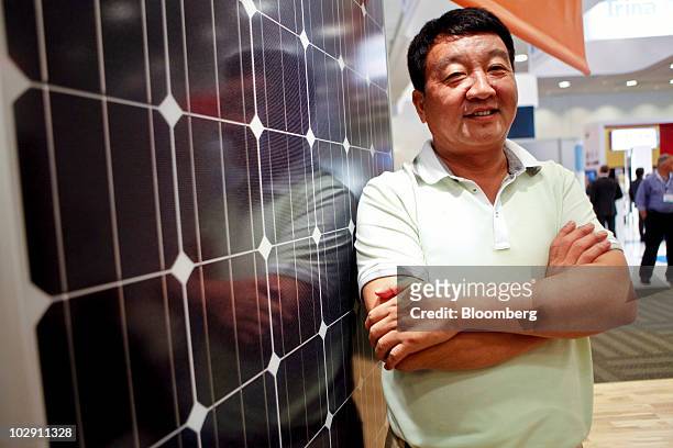 Liansheng Miao, chairman and chief executive officer of Yingli Green Energy, based in Baoding, China, stands for a portrait next to the company's new...