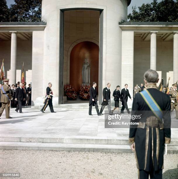 Leopold III of Belgium , former Belgian King, with his sons, King Baudouin and Prince Albert, and his daughter Princess Josephine-Charlotte after...