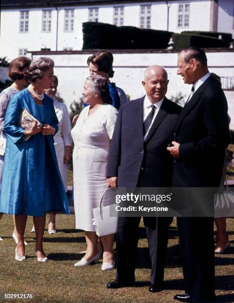 Nikita Khrushchev , Soviet leader, and his wife Nina Khrushcheva with King Frederick IX of Denmark and Queen Ingrid of Denmark during an official...
