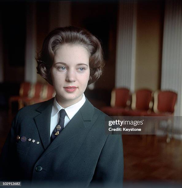 Princess Benedikte of Denmark wearing a uniform, 1965.