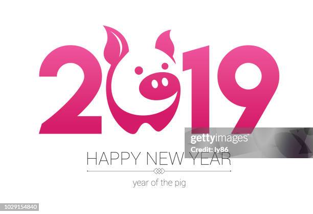 year of the pig 2019, happy new year, pig papercut - year of the pig stock illustrations