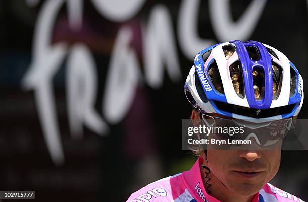 Damiano Cunego of Italy and the Lampre Farnese team arrives to sign on at the start during stage eleven of the 2010 Tour de France from Sisteron to...